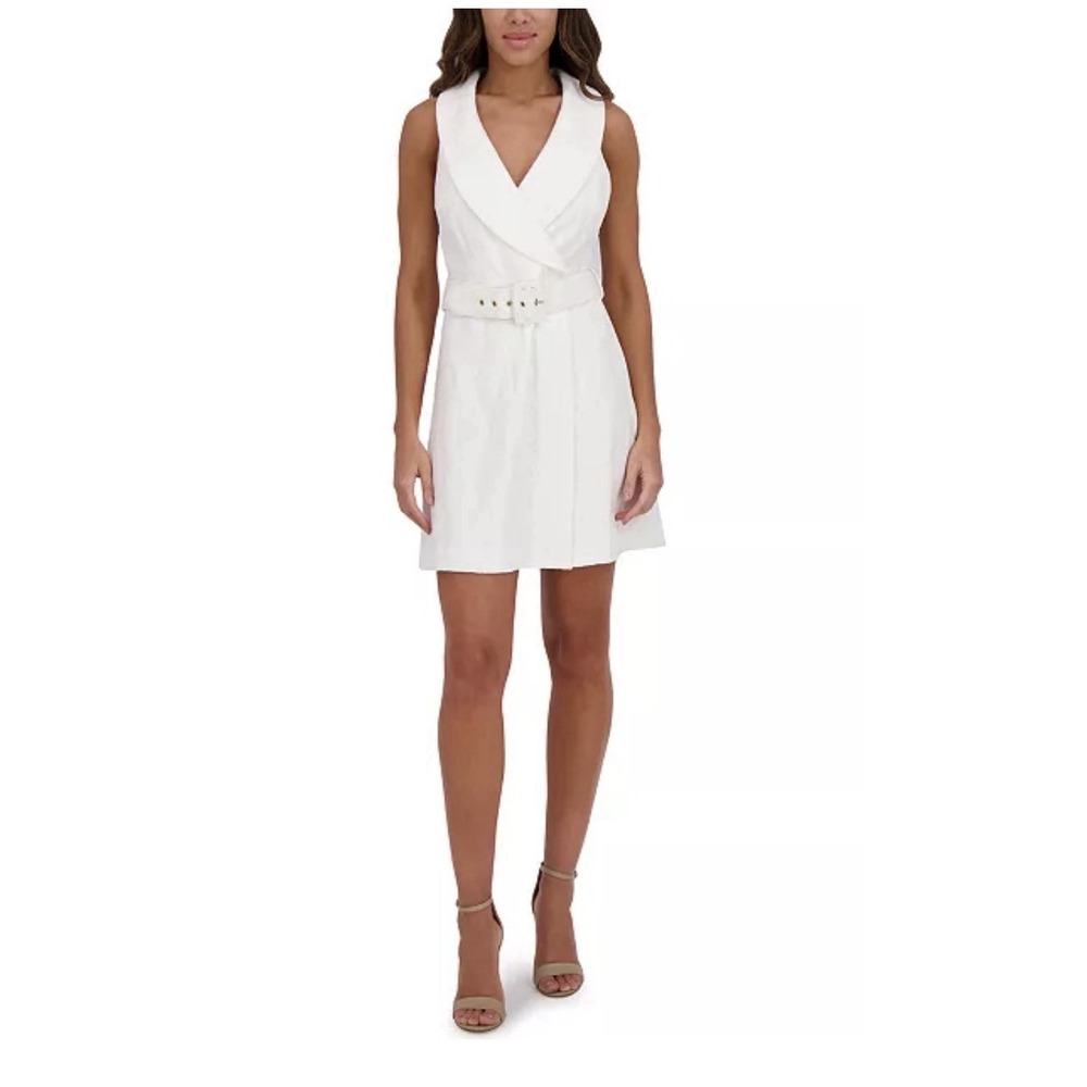 Kensie Bonded Lace Sleeveless A-Line Dress Women's 10 White Side Zipper NWT